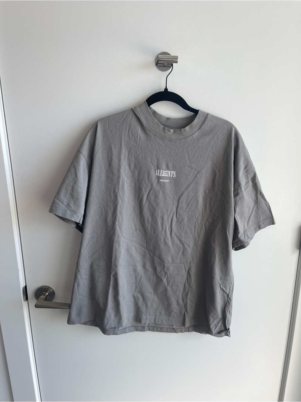 All Saints Gray Men's Crewneck Logo T-Shirt